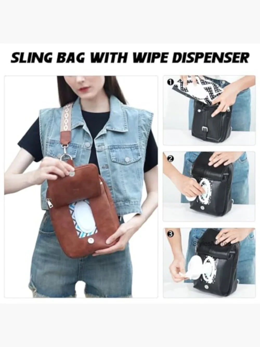 Mini Diaper Bag Crossbody Sling Purse 5-in-1 Vegan Leather Backpack